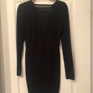 Black mini dress with mesh v